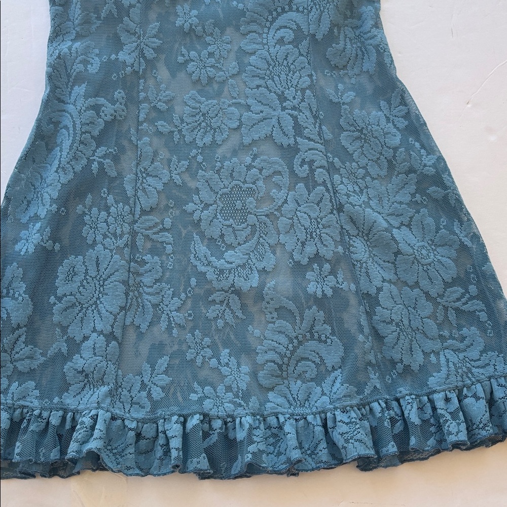 Y2K Victoria’s Secret Lace Mini Dress Naked Blue Bridal Slip L Chamise Teddy Hot - Picture 13 of 17